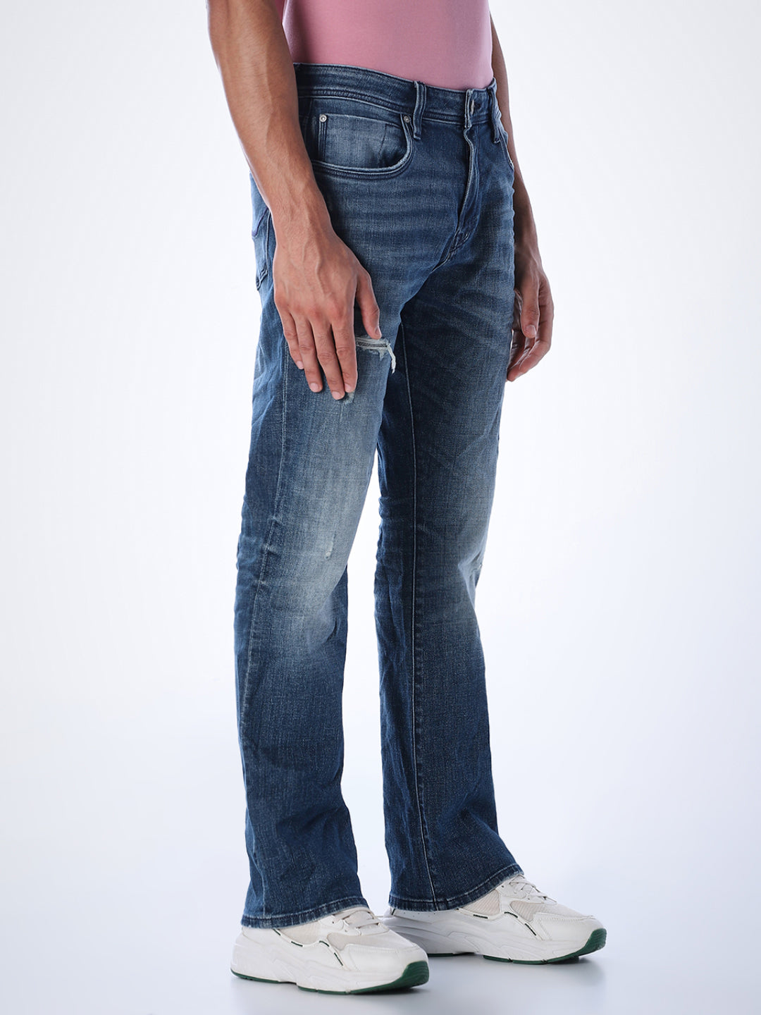 Mildly Distressed Cliff Bootcut Jeans - Blue