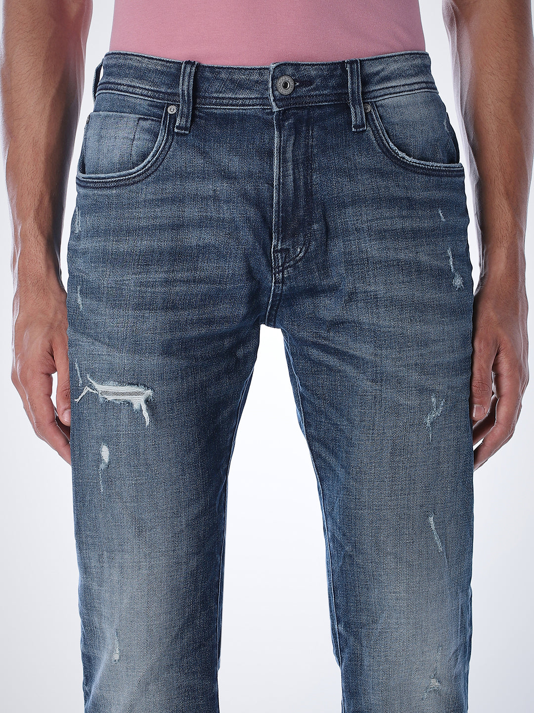 Mildly Distressed Cliff Bootcut Jeans - Blue