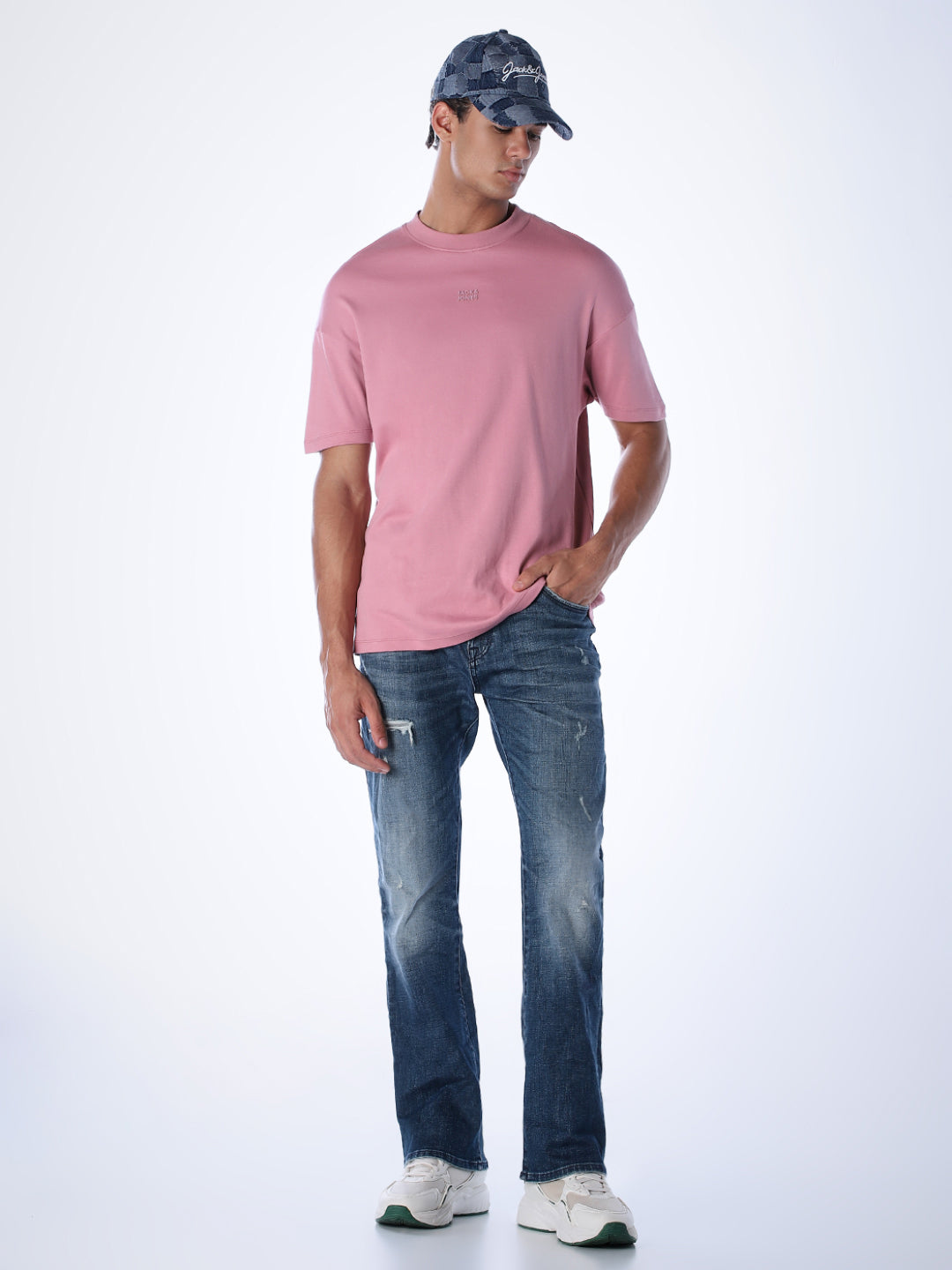 Mildly Distressed Cliff Bootcut Jeans - Blue