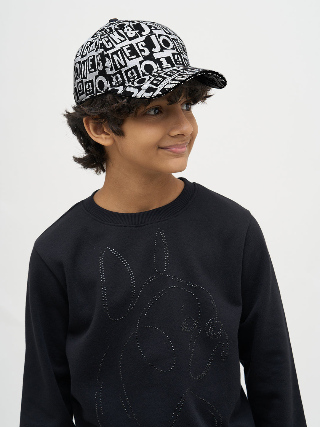 Boys Black & White Printed Cap