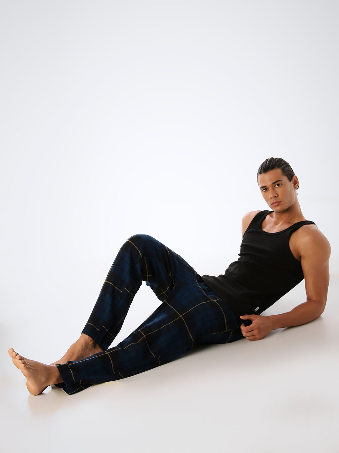 Navy Blue Check Cotton Pyjamas
