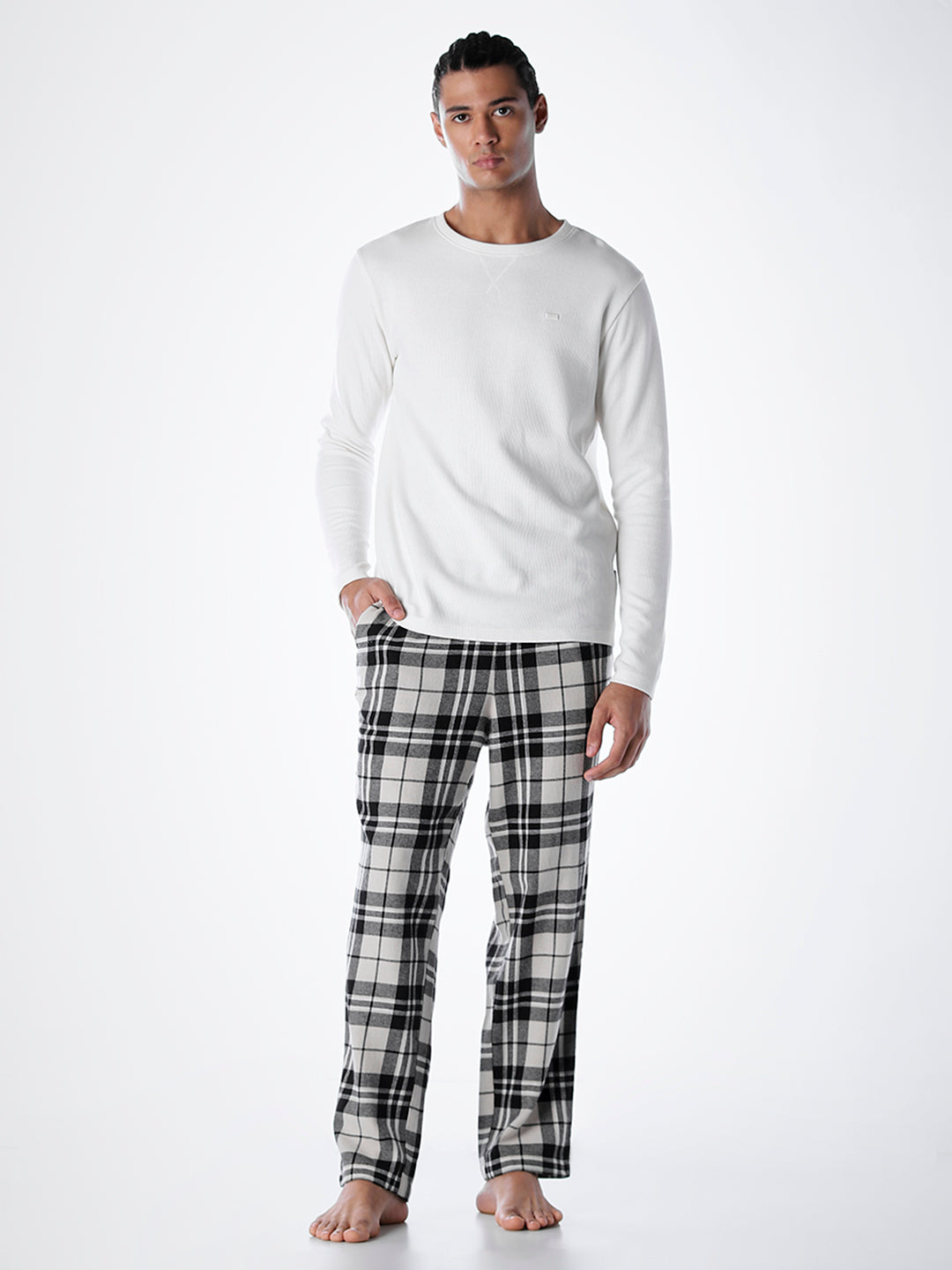 Check Cotton Pyjamas - Cream