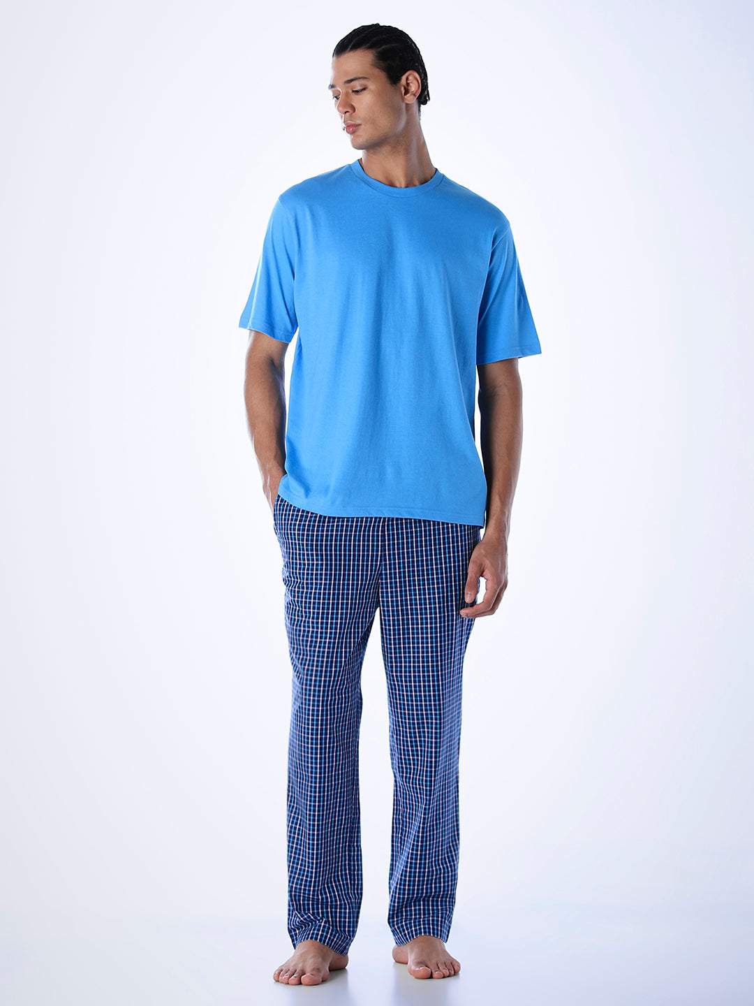 Cotton T-shirt & Pyjamas Set - Blue