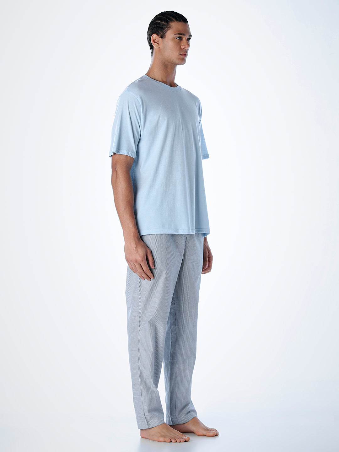 Cotton T-shirt & Pyjamas Set - Light Blue