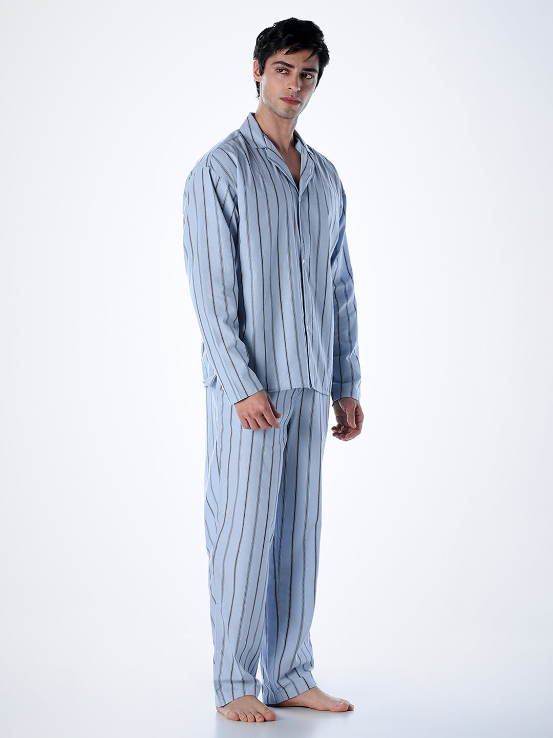 Striped Shirt & Pyjamas Set - Blue