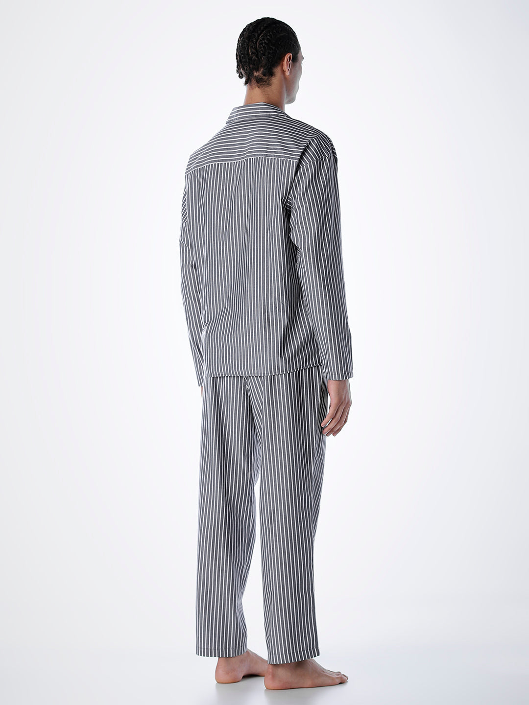 Grey Striped Shirt & Pyjama Set