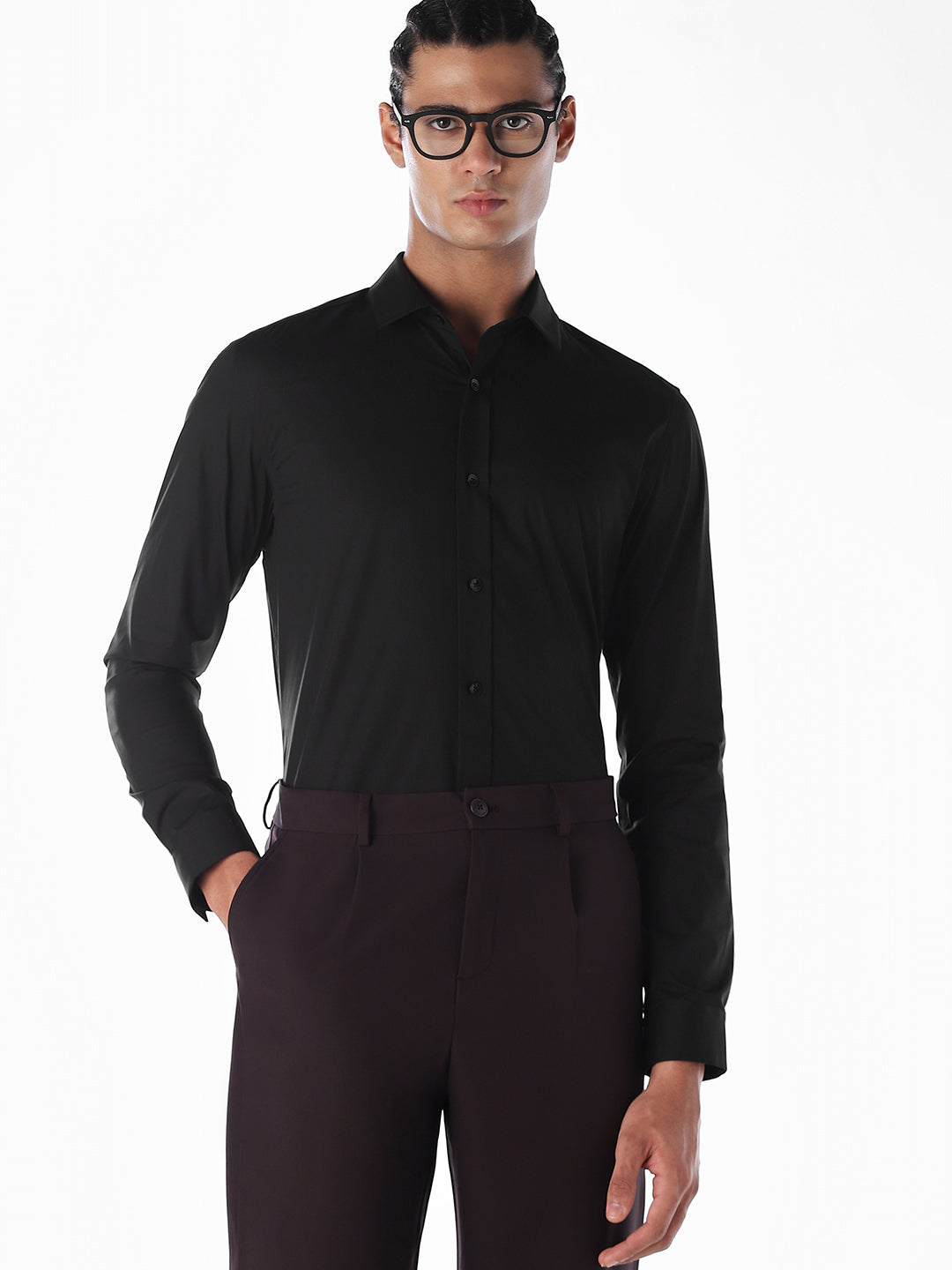 Black Poplin Stretch Formal Shirt