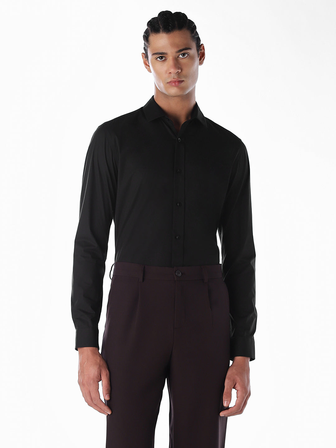 Black Poplin Stretch Formal Shirt