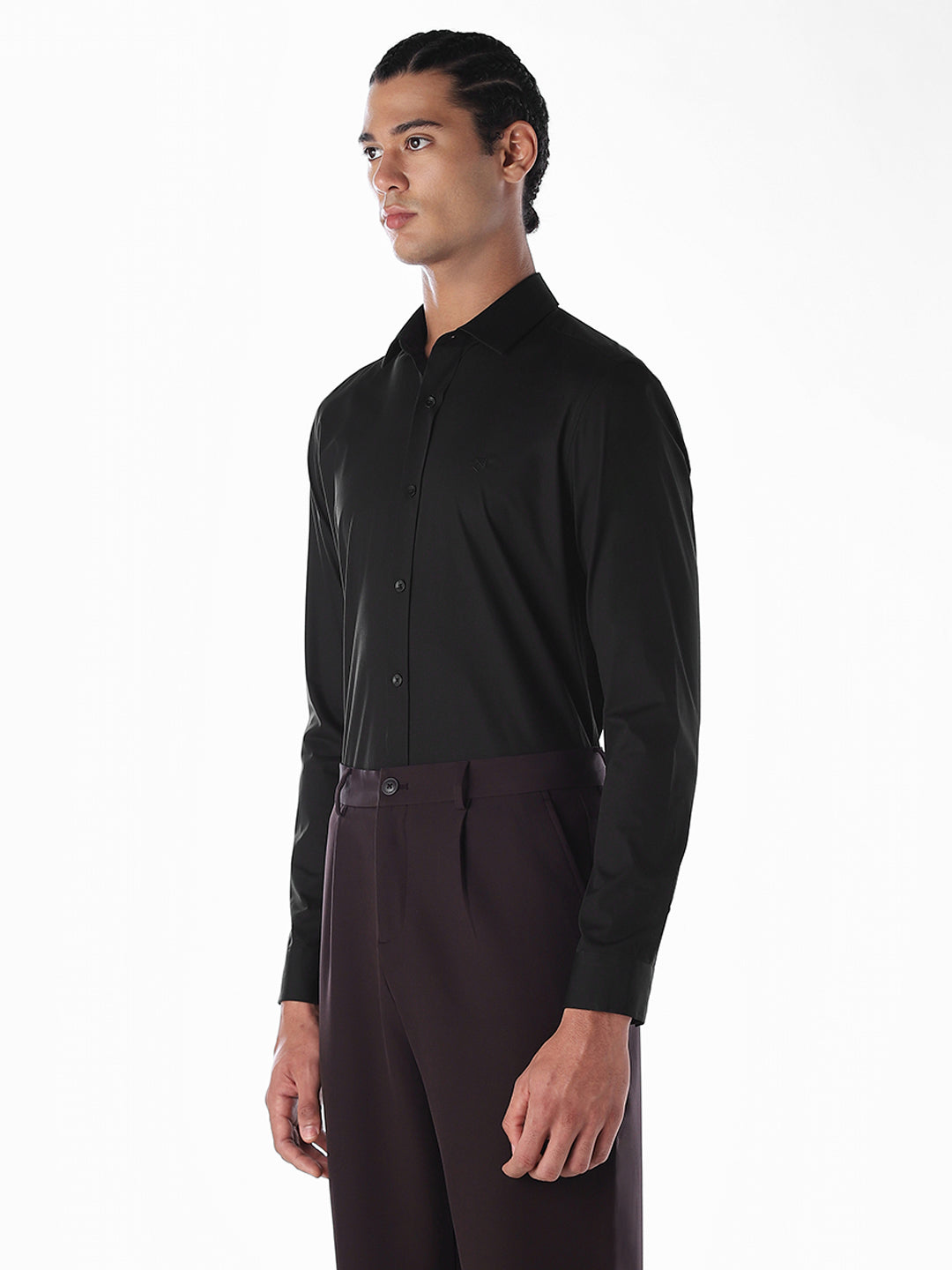 Black Poplin Stretch Formal Shirt