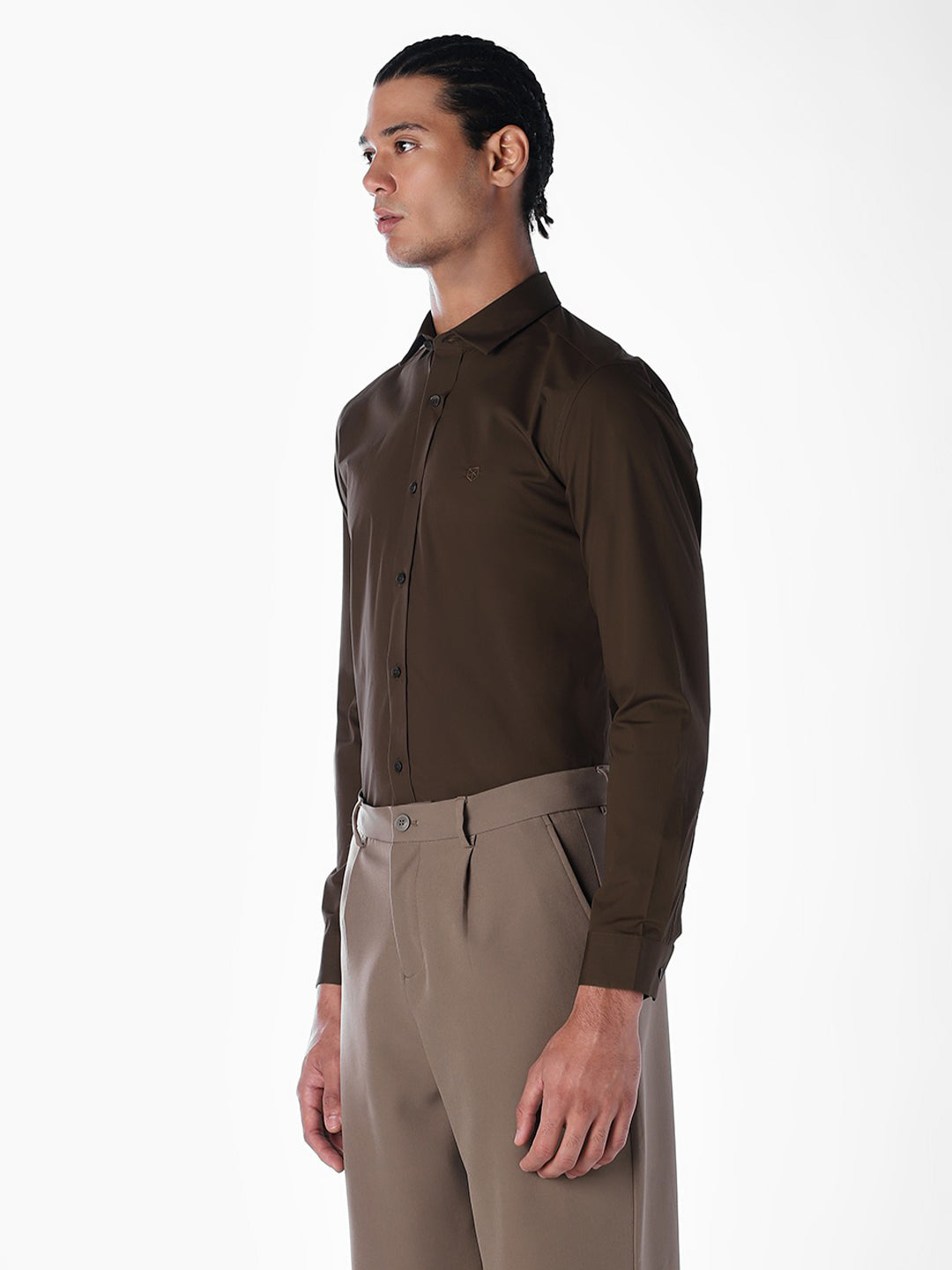 Dark Brown Stretch Poplin Shirt