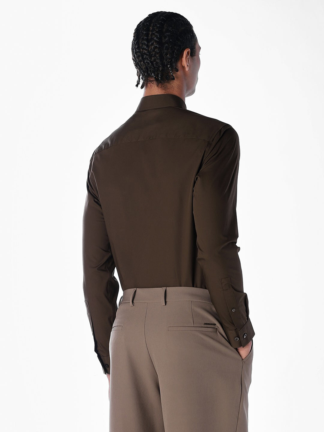 Dark Brown Stretch Poplin Shirt