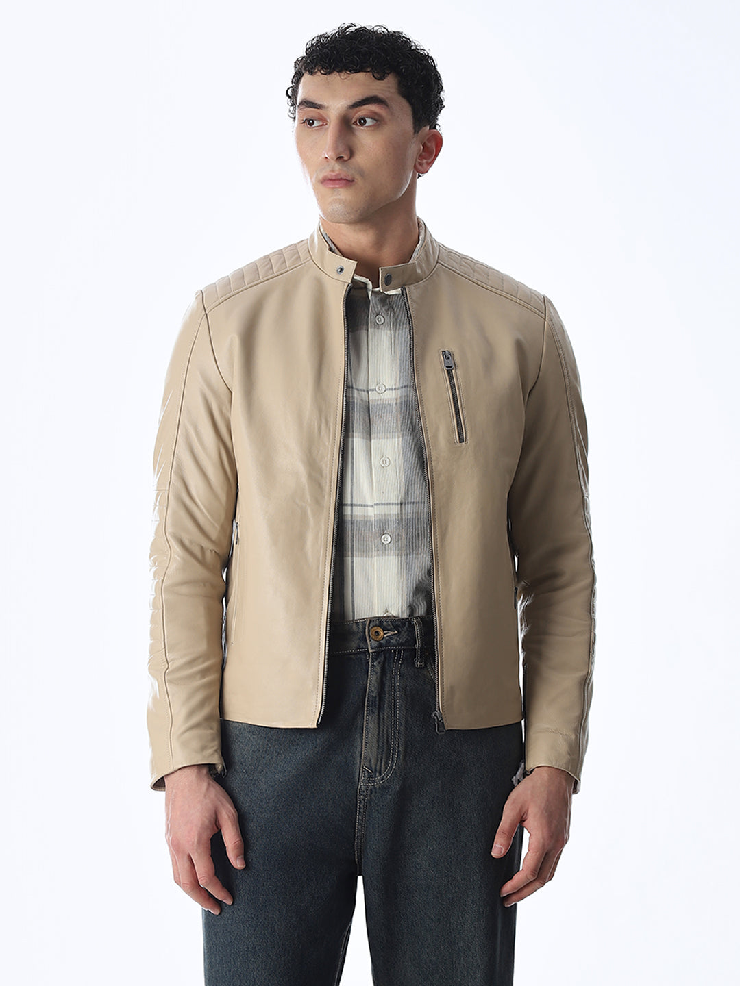 Beige Lisbon Leather Jacket