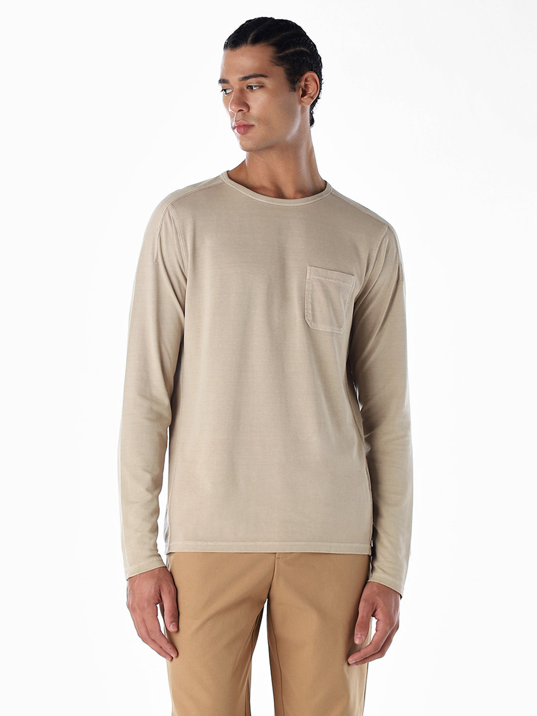 Chest Pocket Full Sleeves T-shirt - Brown