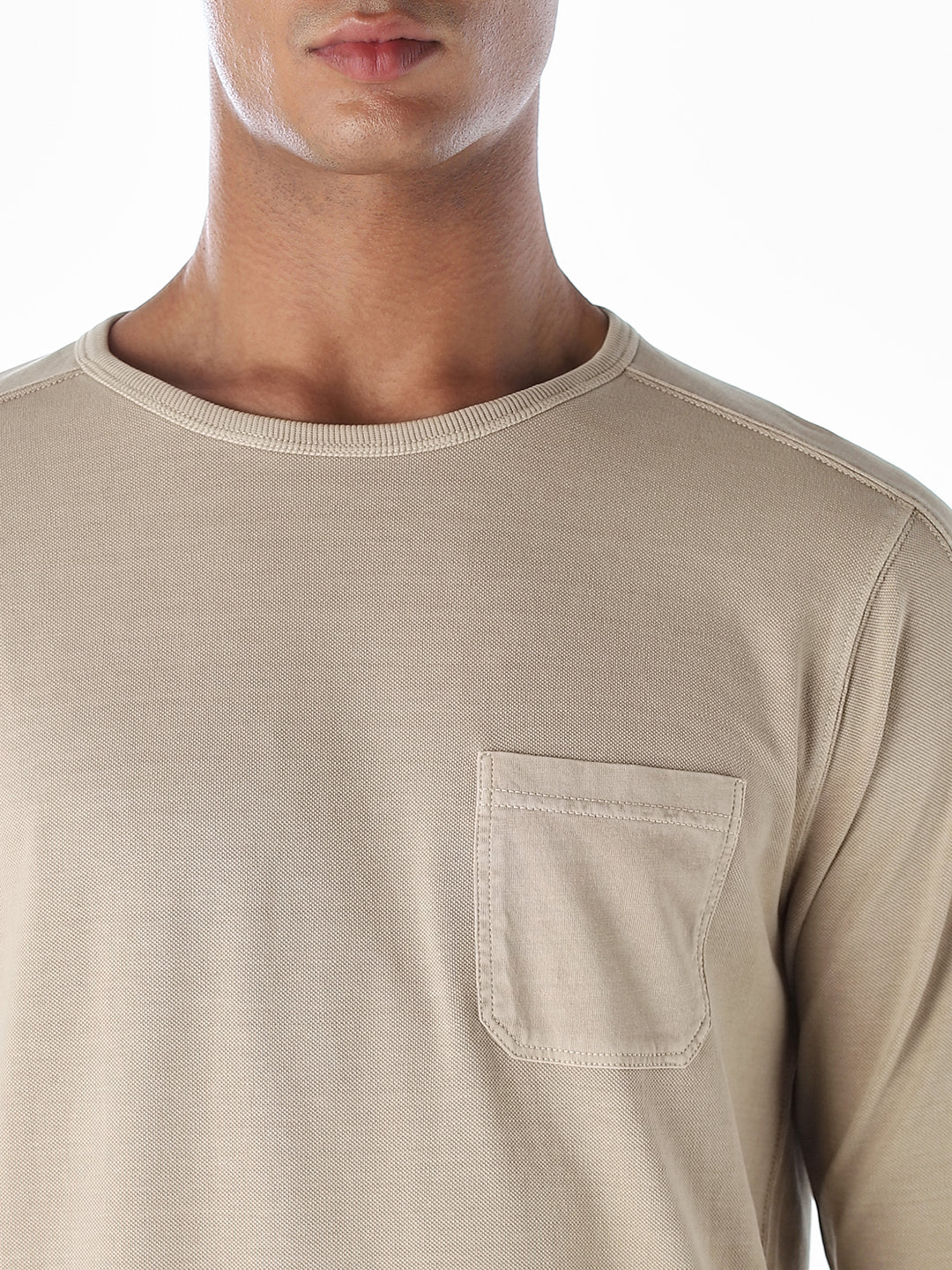 Chest Pocket Full Sleeves T-shirt - Brown