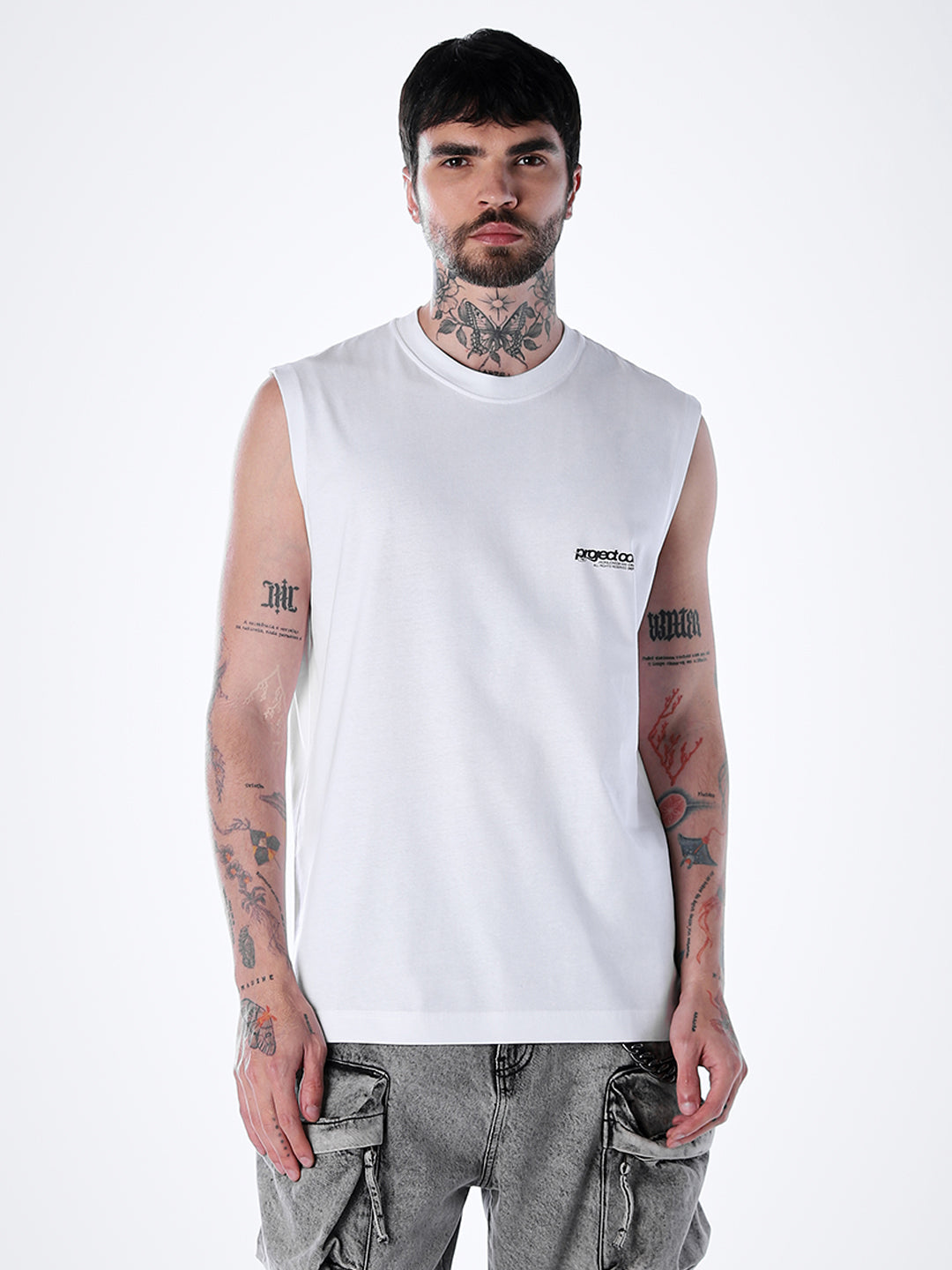 Printed Crew Neck Tank - White
