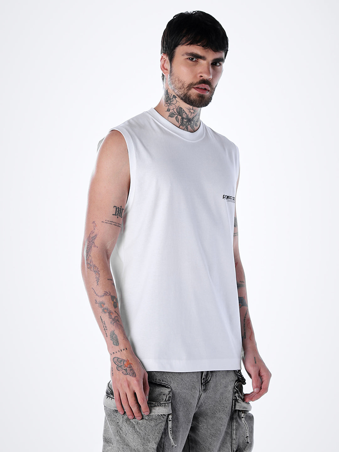 Printed Crew Neck Tank - White