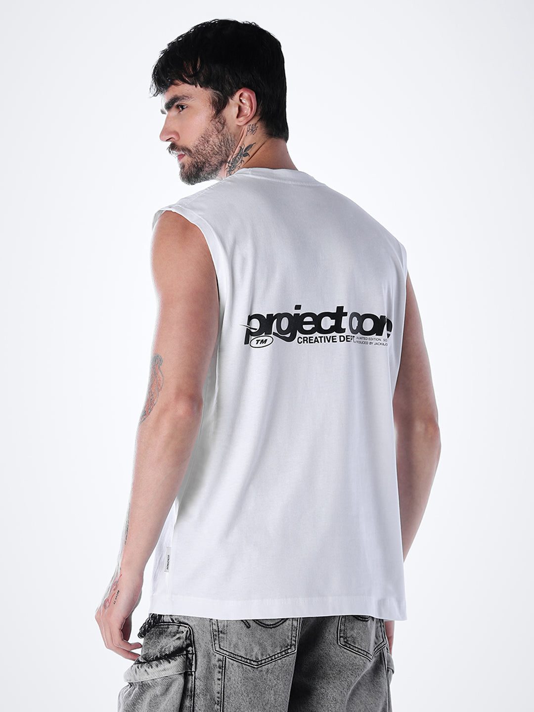 Printed Crew Neck Tank - White