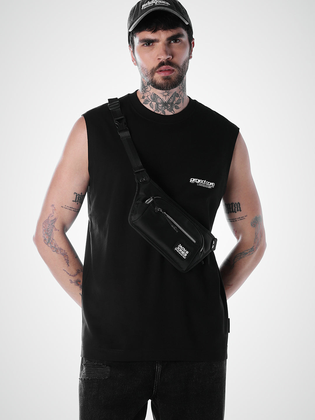 Printed Crew Neck Tank - Black