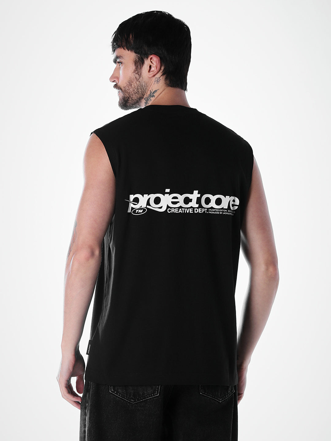 Printed Crew Neck Tank - Black