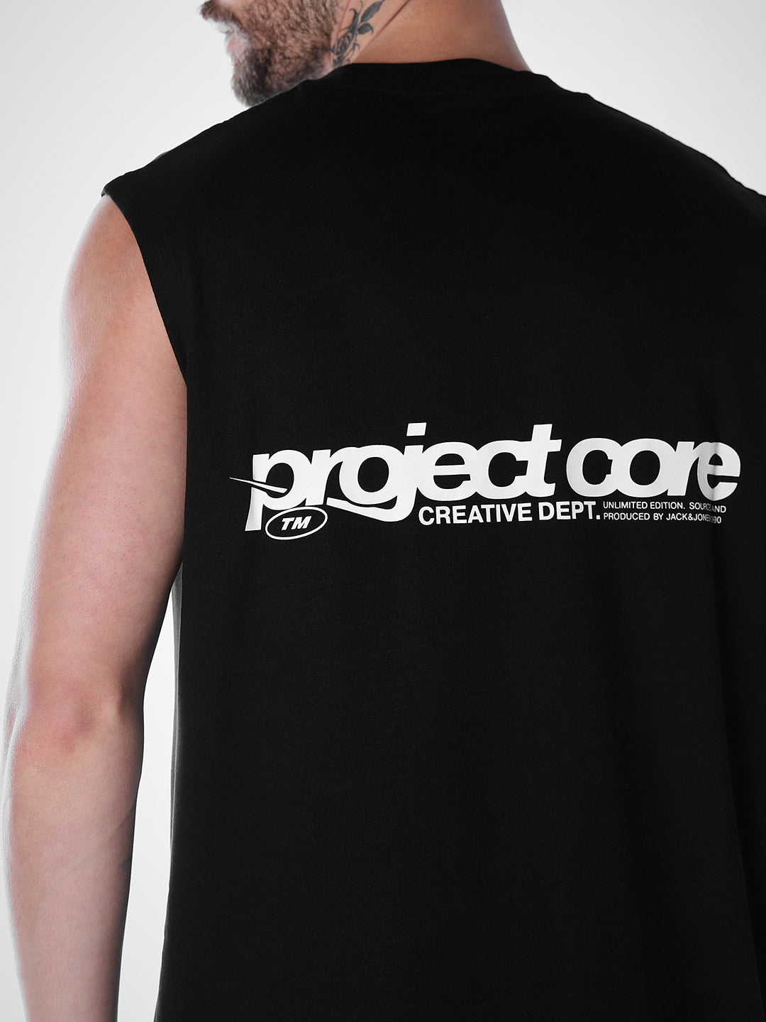 Printed Crew Neck Tank - Black