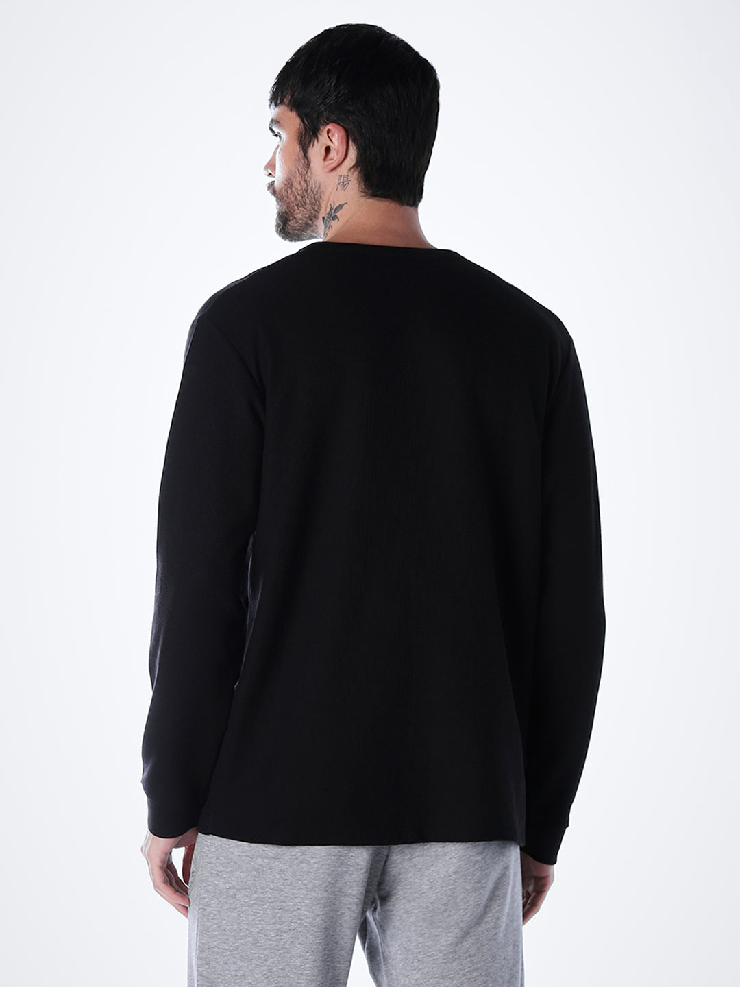Henley Full Sleeves T-shirt - Black