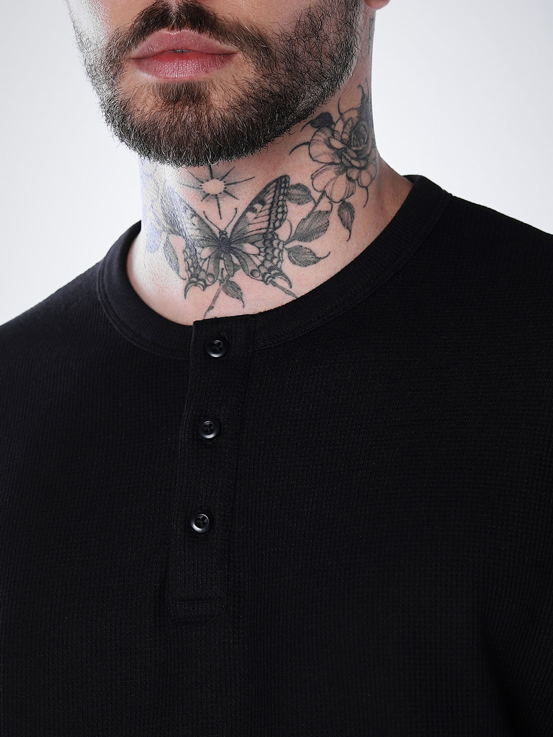 Henley Full Sleeves T-shirt - Black