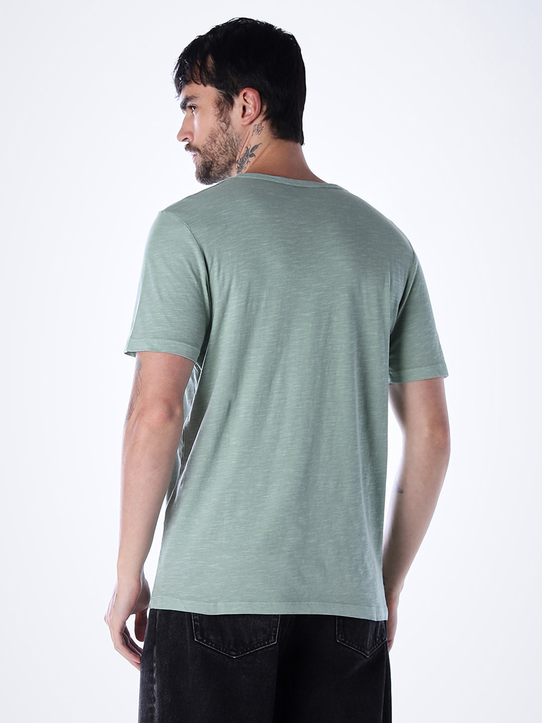 Split Neck Cotton T-shirt - Green