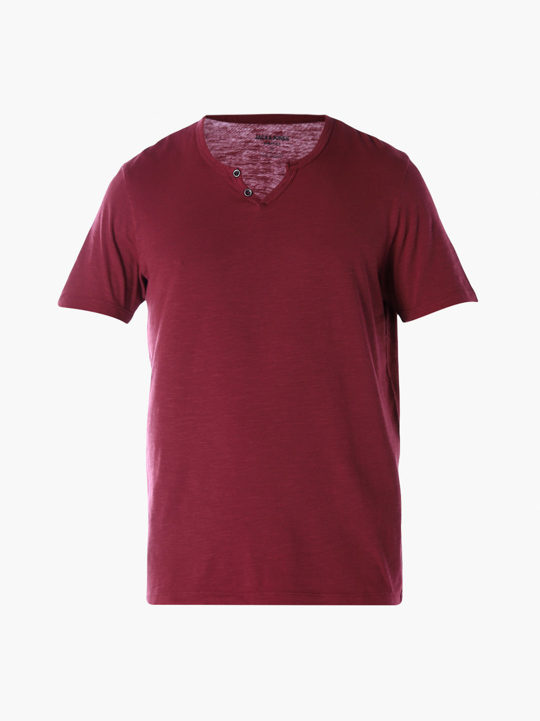 Split Neck Cotton T-shirt - Red