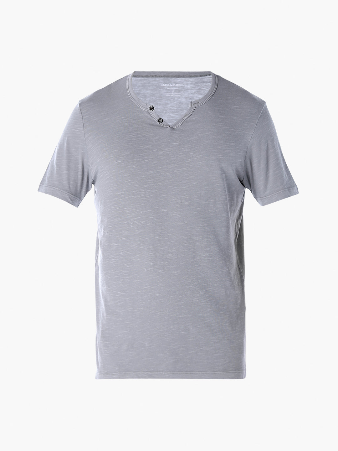 Split Neck Cotton T-shirt - Grey