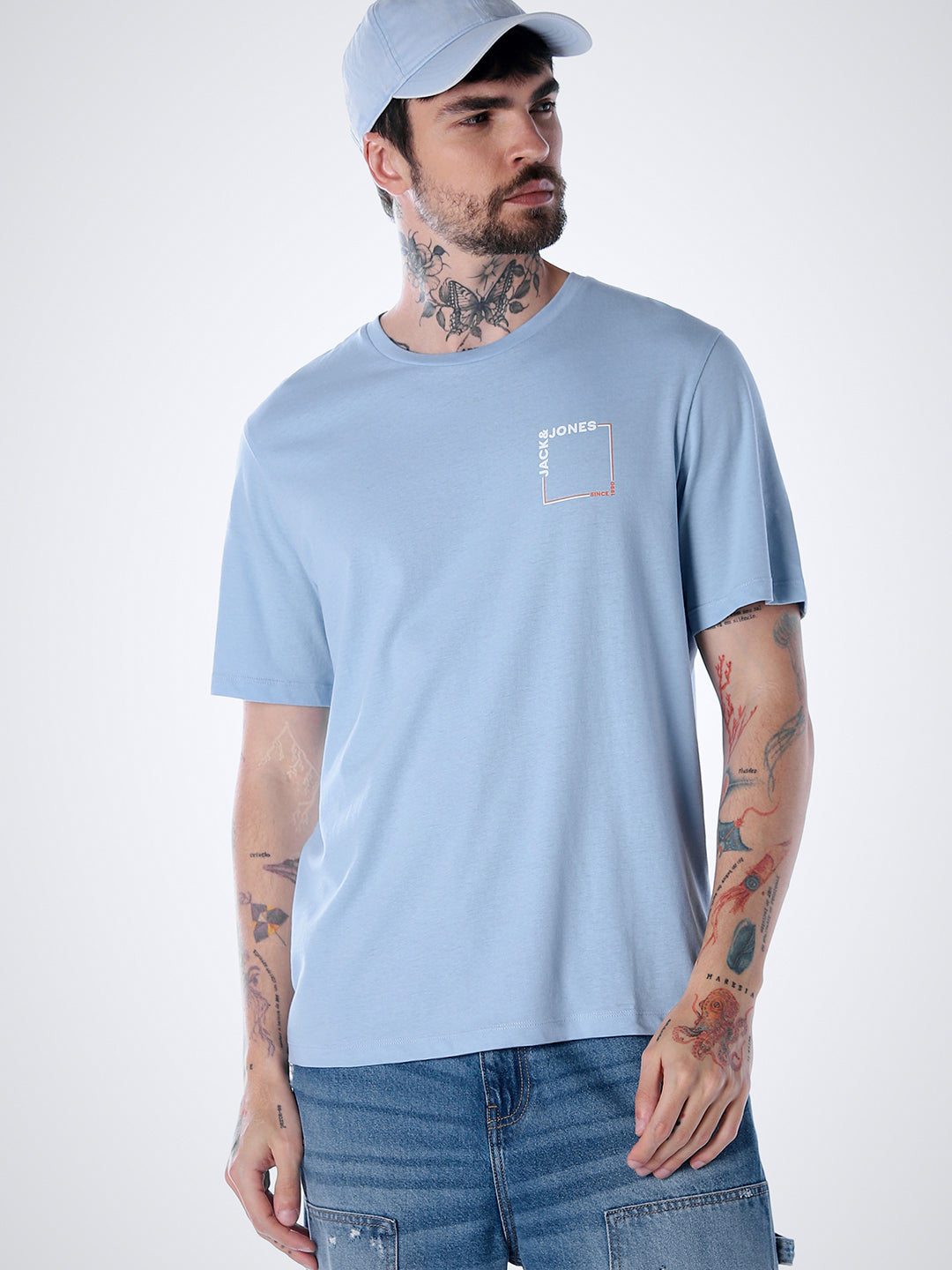 Logo print Cotton Crew Neck T-shirt - Light Blue