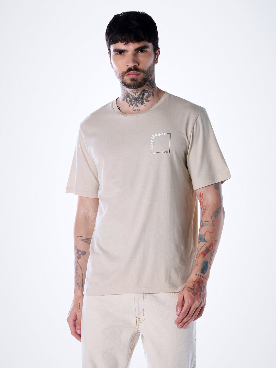Logo print Cotton Crew Neck T-shirt - Beige
