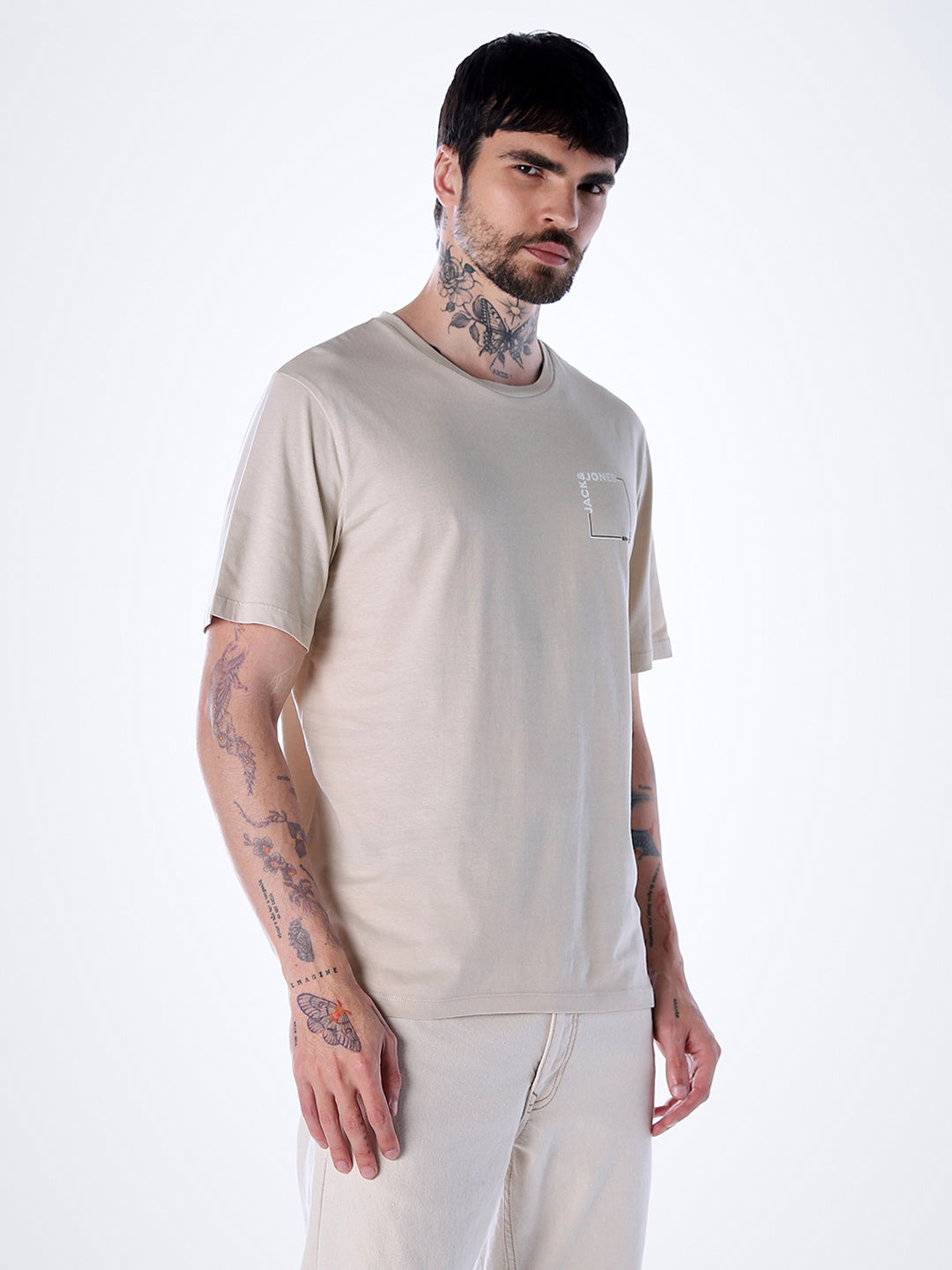 Logo print Cotton Crew Neck T-shirt - Beige