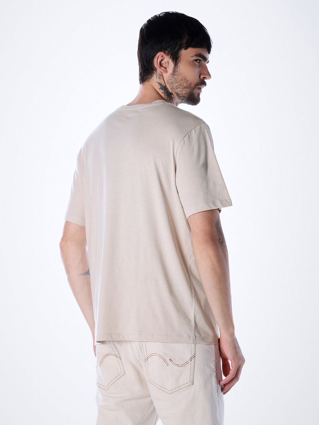 Logo print Cotton Crew Neck T-shirt - Beige