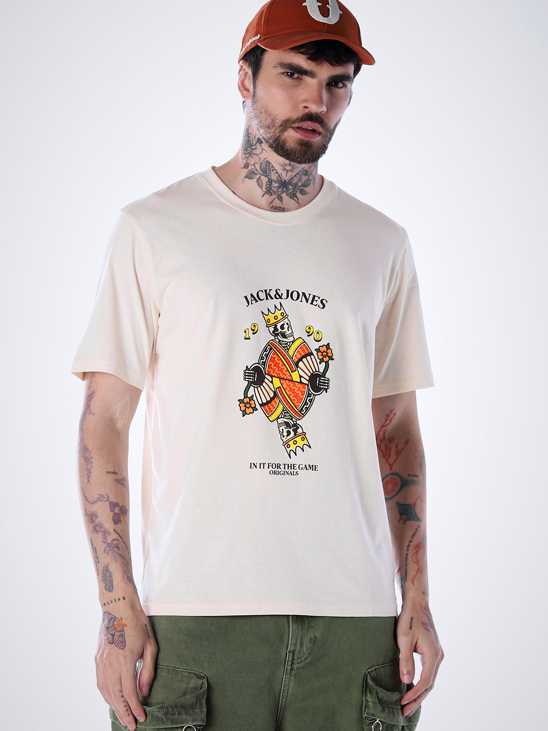 Printed Cotton T-shirt - Beige