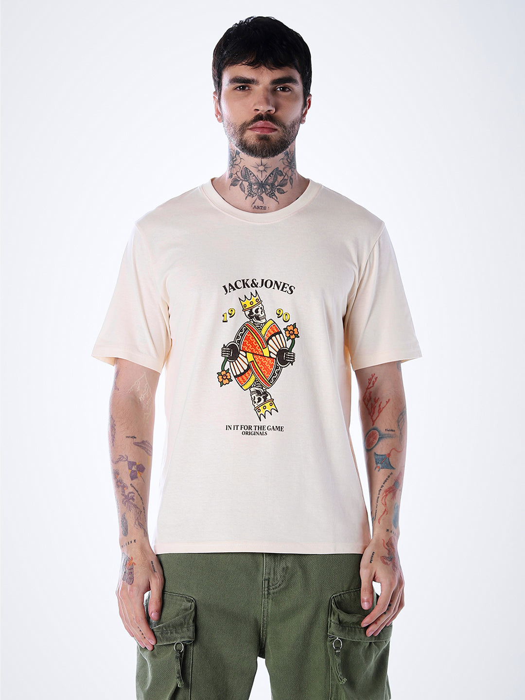 Printed Cotton T-shirt - Beige