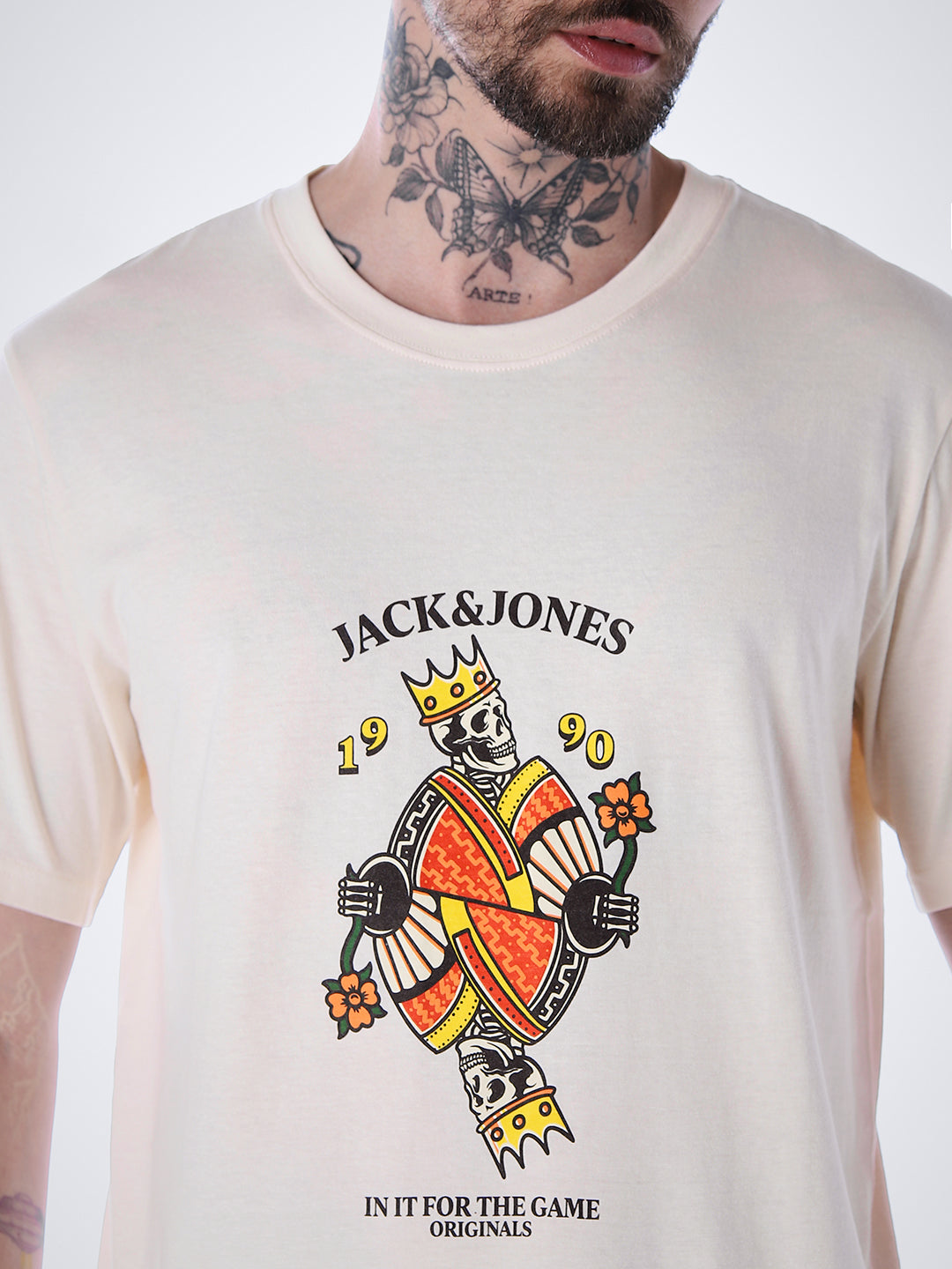 Printed Cotton T-shirt - Beige