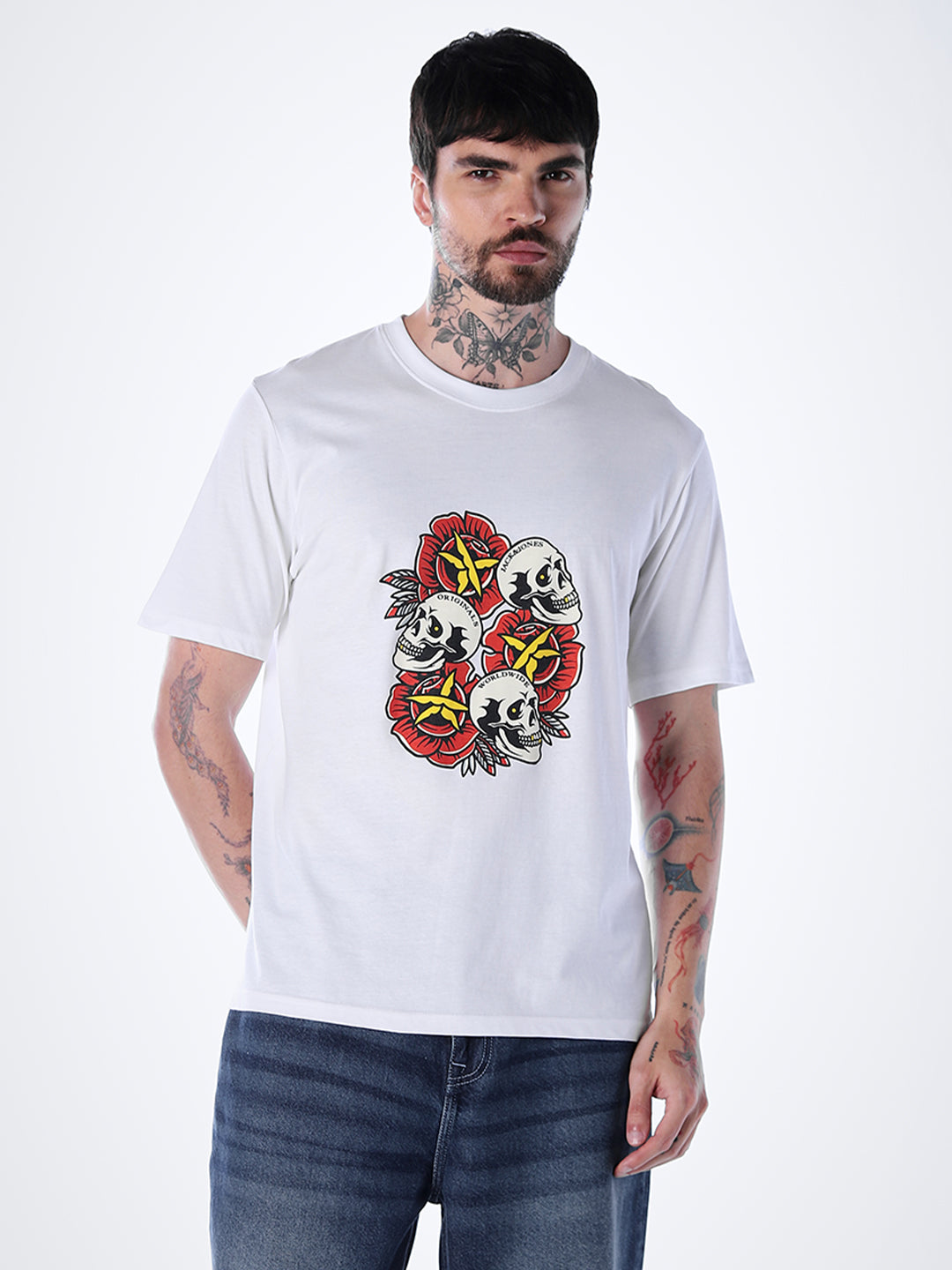 Skull Print Cotton T-shirt - White
