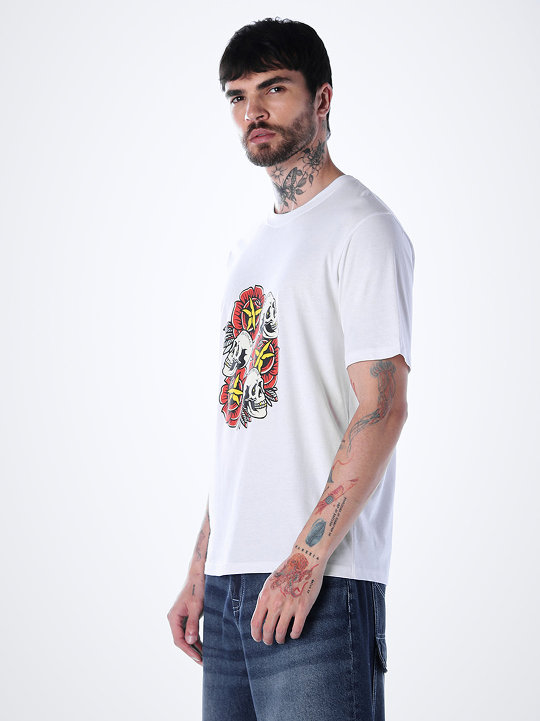 Skull Print Cotton T-shirt - White