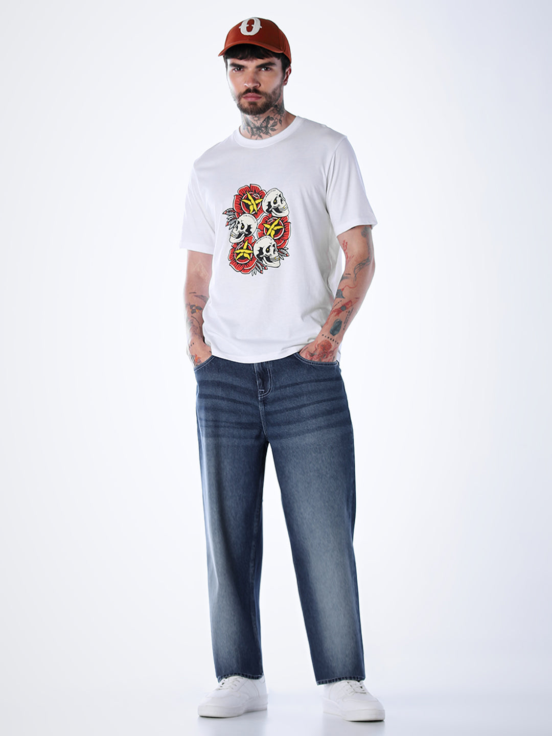 Skull Print Cotton T-shirt - White