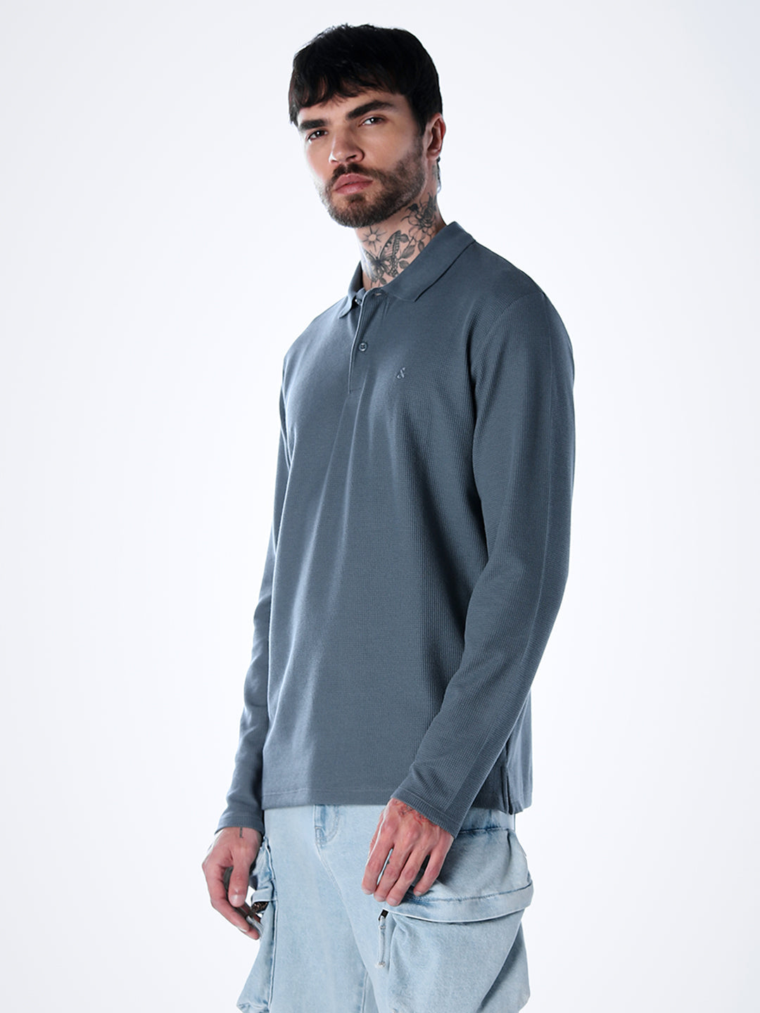 Regular Fit Full Sleeves Polo - Light Blue