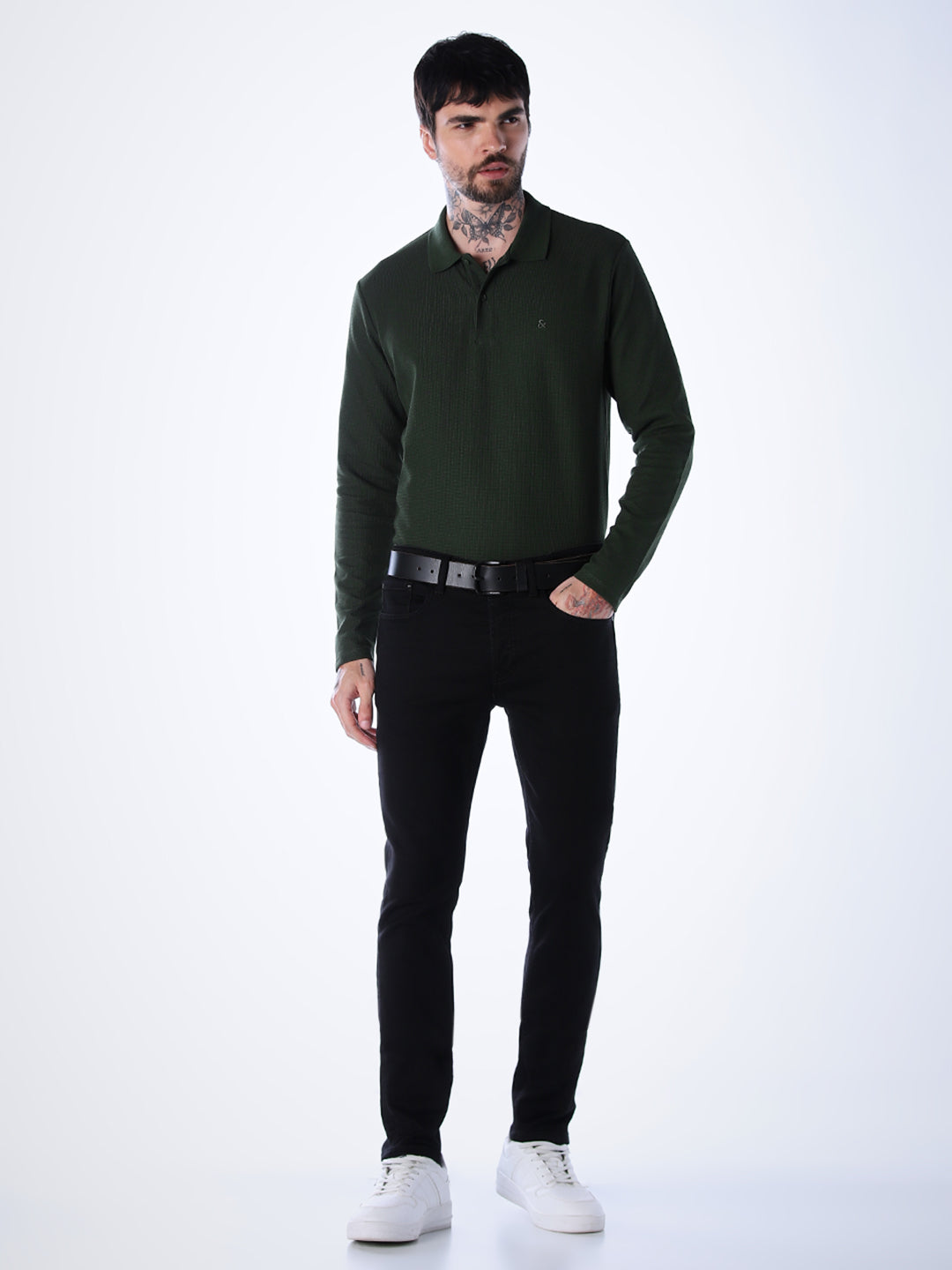 Regular Fit Full Sleeves Polo - Green