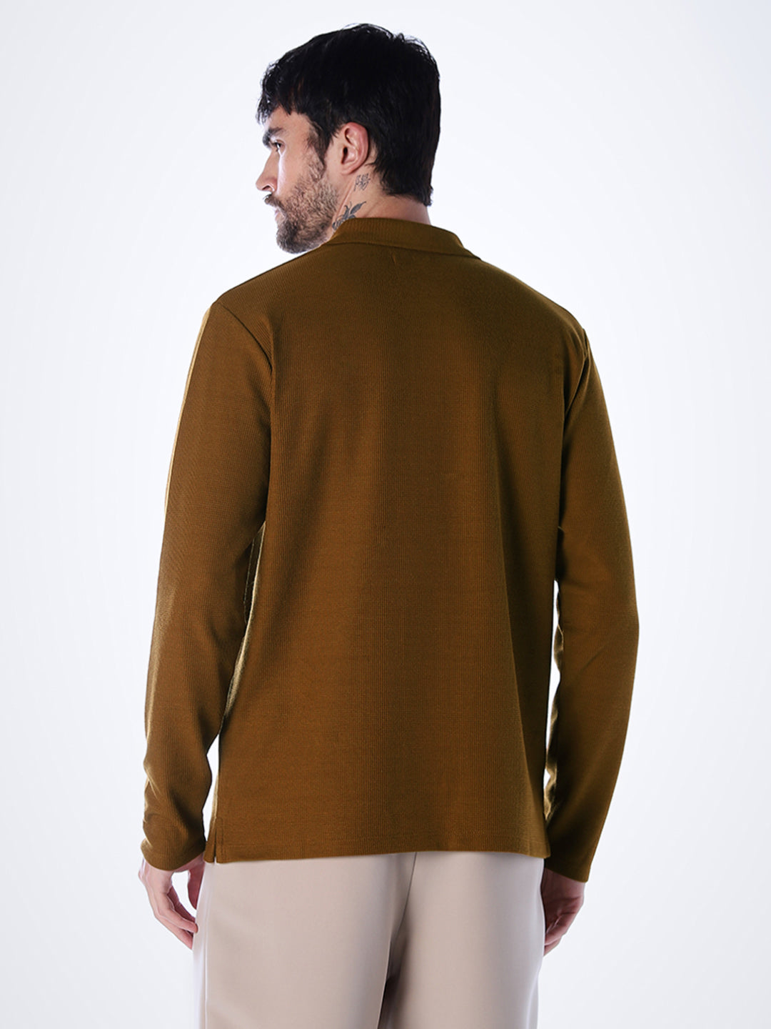 Regular Fit Full Sleeves Polo - Brown