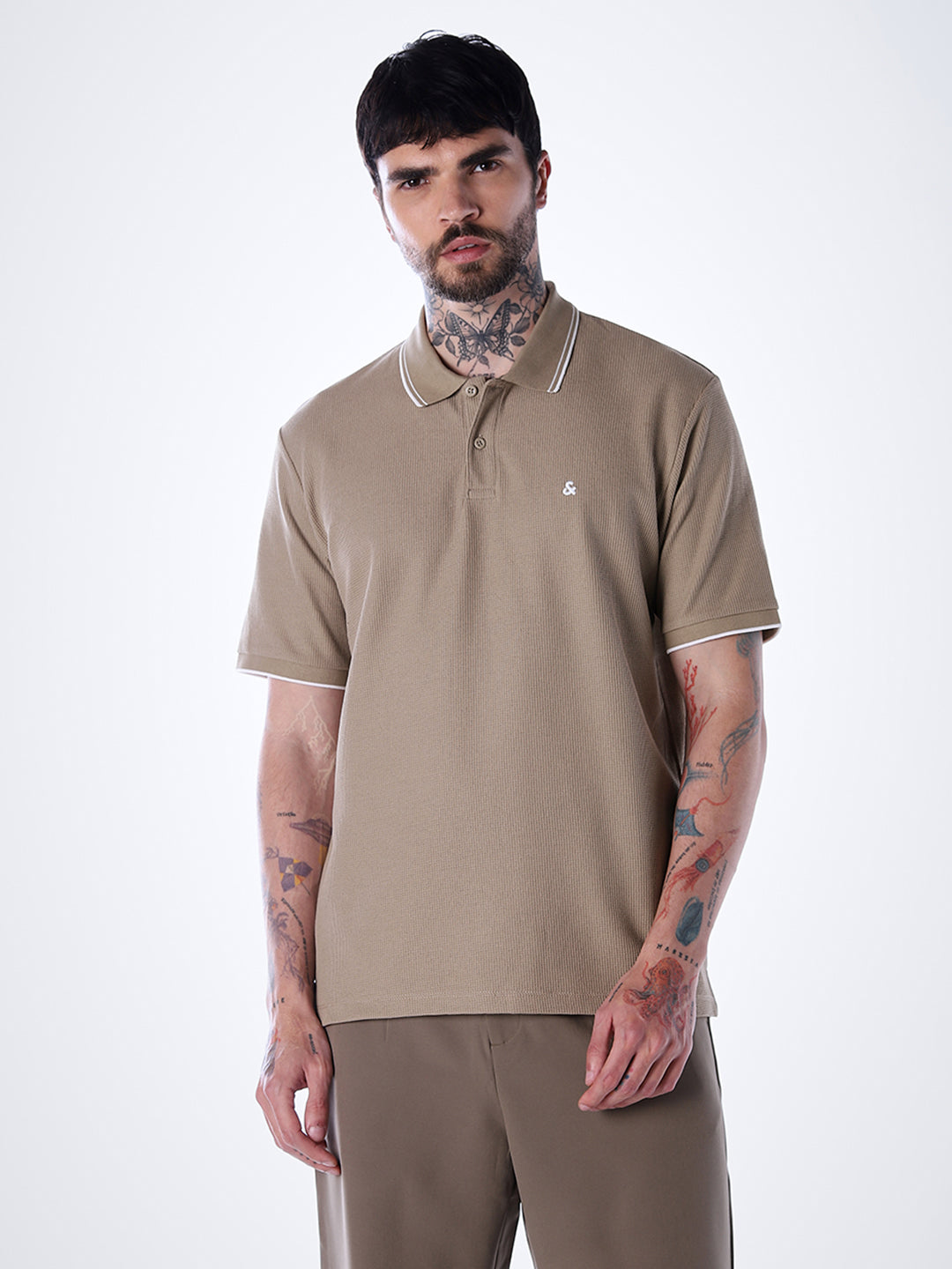 Contrast Tipping Polo - Brown