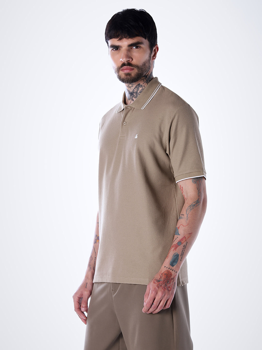 Contrast Tipping Polo - Brown