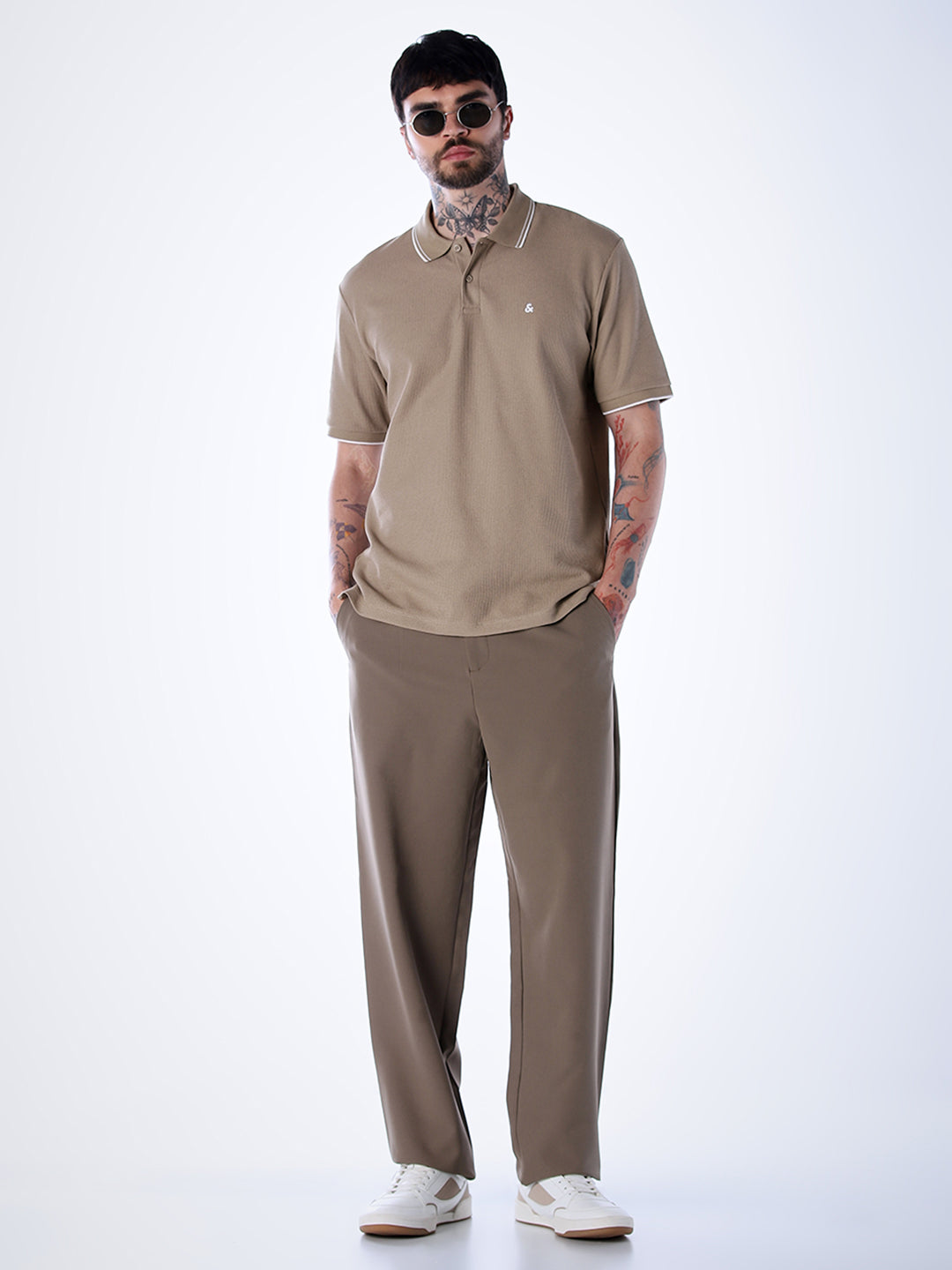 Contrast Tipping Polo - Brown