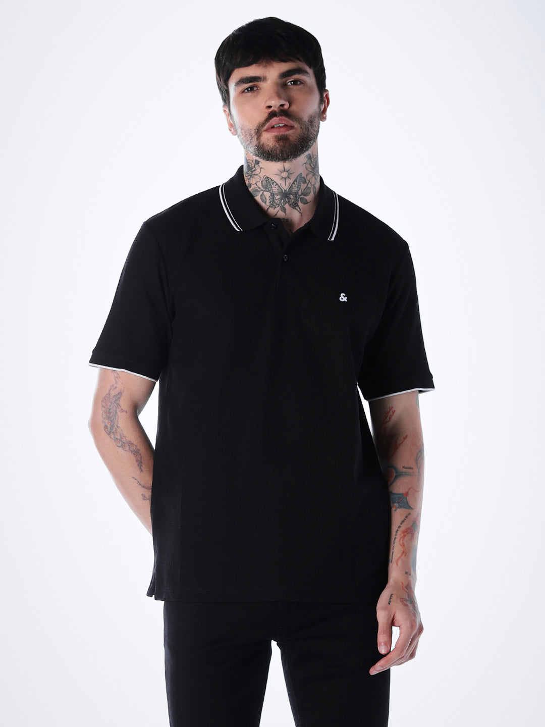 Contrast Tipping Polo - Black