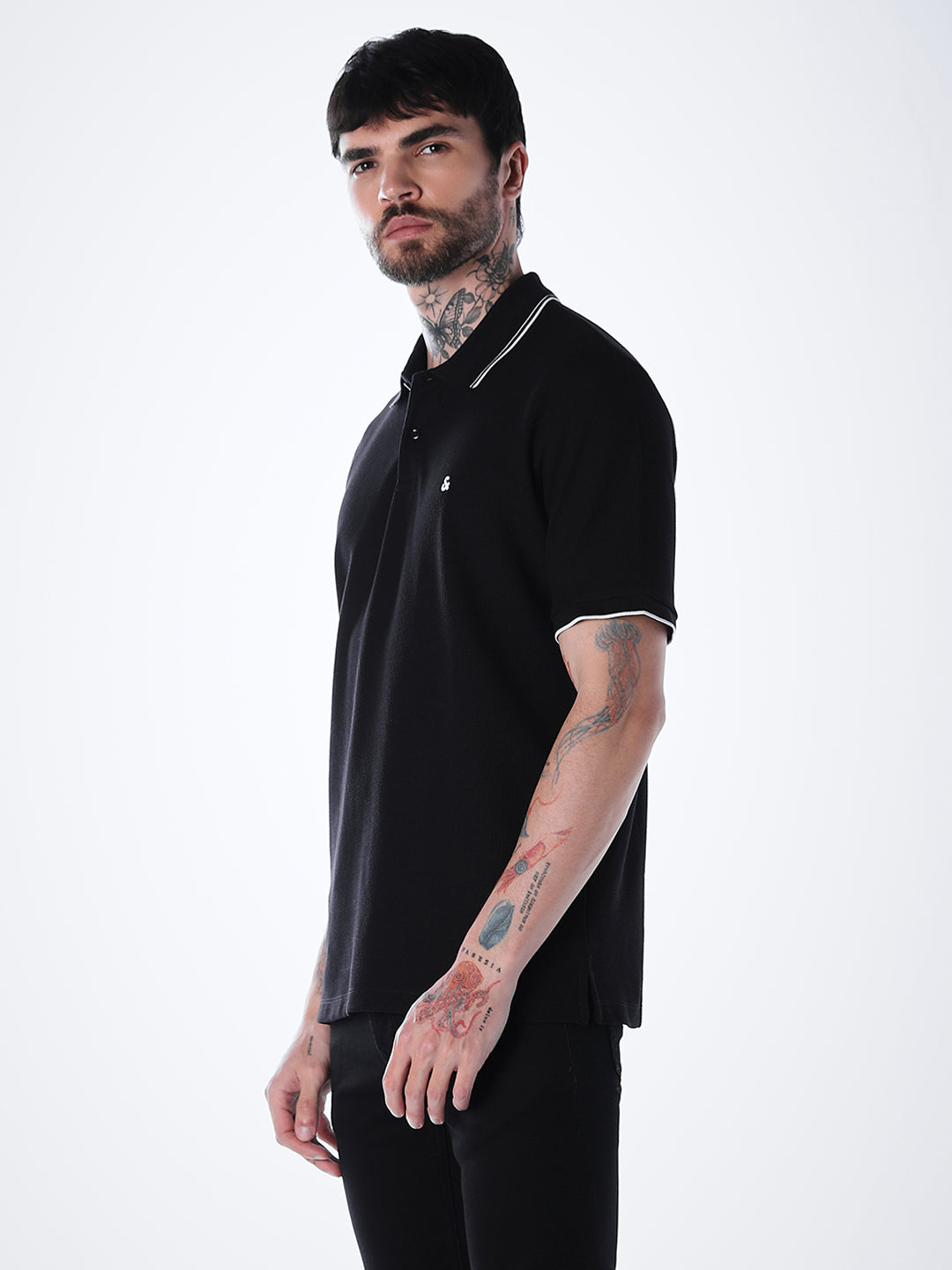 Contrast Tipping Polo - Black