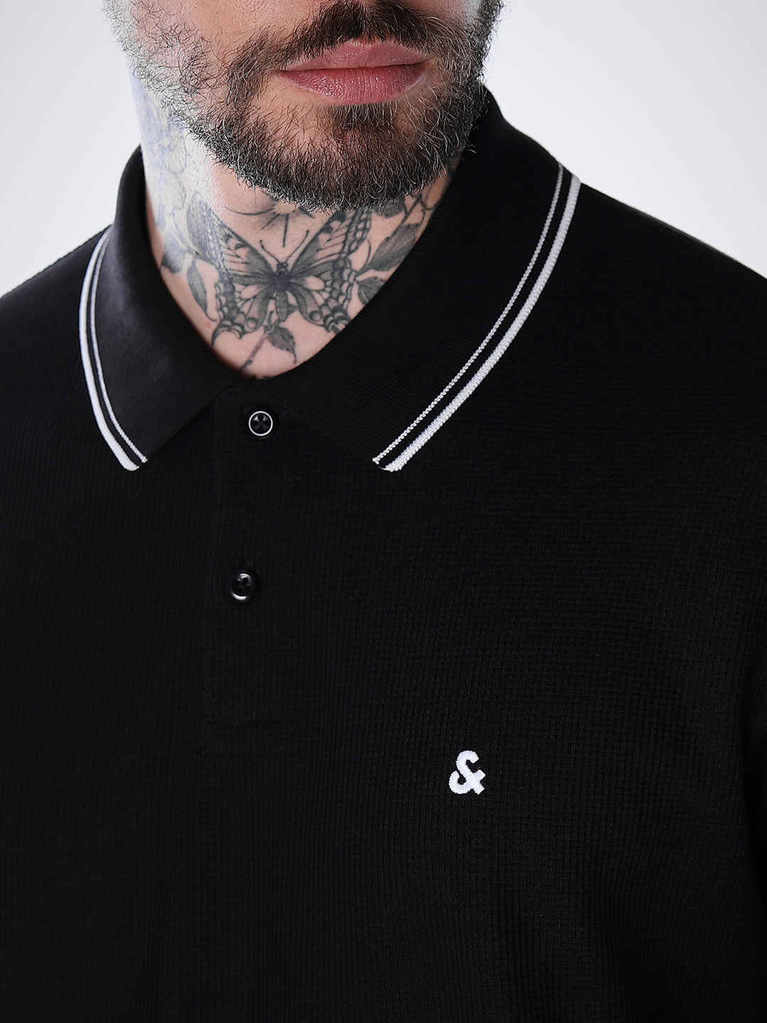 Contrast Tipping Polo - Black