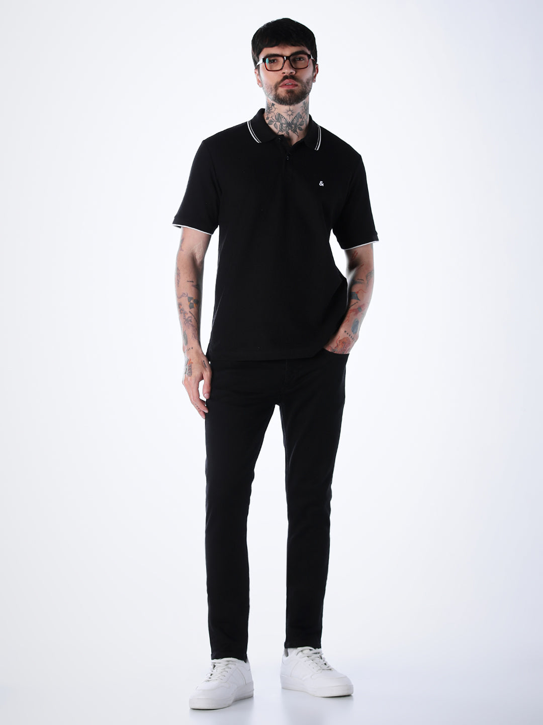 Contrast Tipping Polo - Black