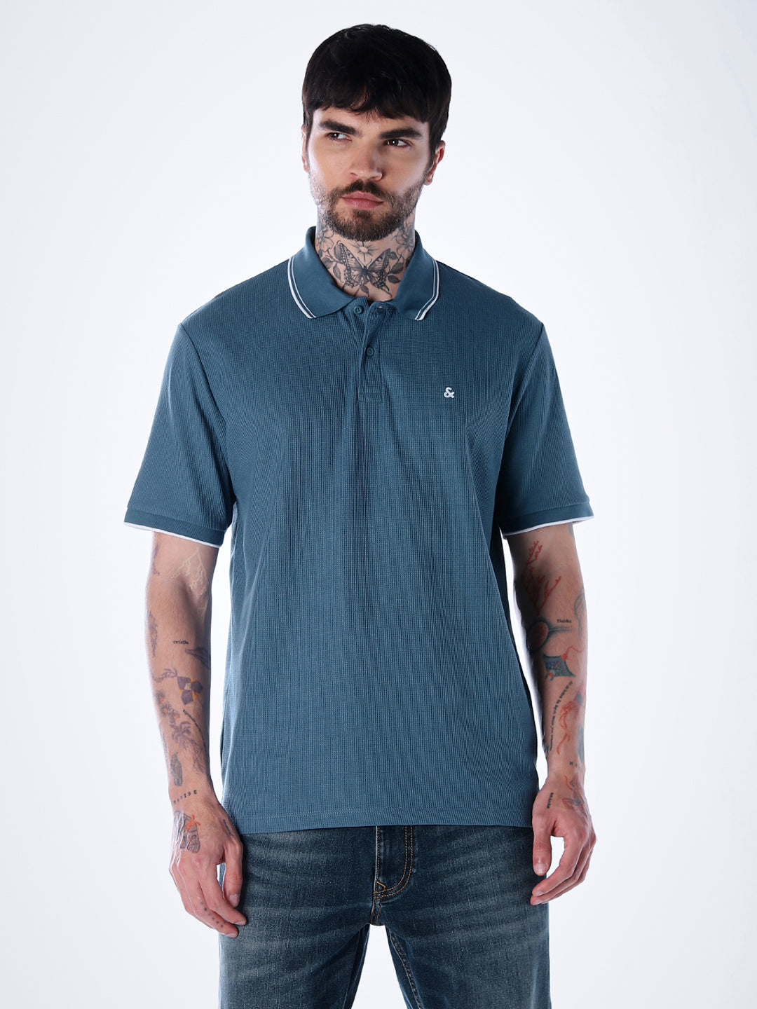 Contrast Tipping Polo - Blue